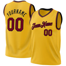 Laden Sie das Bild in den Galerie-Viewer, Custom Gold Maroon-Black Authentic Throwback Basketball Jersey