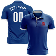 Load image into Gallery viewer, Custom Royal White-Red Performance Golf Polo Shirt