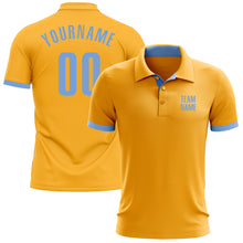 Laden Sie das Bild in den Galerie-Viewer, Custom Gold Light Blue Performance Golf Polo Shirt