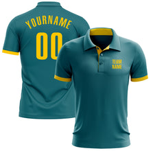 Загрузить изображение в средство просмотра галереи, Custom Teal Yellow Performance Golf Polo Shirt