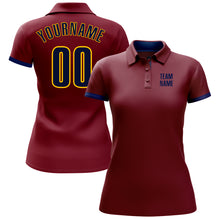 Load image into Gallery viewer, Custom Crimson Navy-Yellow Performance Golf Polo Shirt