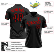 Laden Sie das Bild in den Galerie-Viewer, Custom Black Red Performance Vapor Golf Polo Shirt