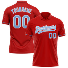 Load image into Gallery viewer, Custom Red Light Blue-White Performance Vapor Golf Polo Shirt