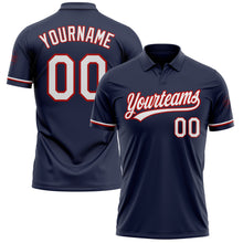 Load image into Gallery viewer, Custom Navy White-Red Performance Vapor Golf Polo Shirt