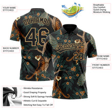Load image into Gallery viewer, Custom Black Black-Old Gold 3D Pattern Design Tiger And Peacock Performance Vapor Golf Polo Shirt