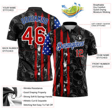 Charger l'image dans la galerie, Custom Black Red-Royal 3D Pattern Design Billiards Snooker 8 Ball American Flag Performance Polo Shirt