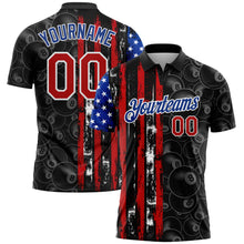 Charger l'image dans la galerie, Custom Black Red-Royal 3D Pattern Design Billiards Snooker 8 Ball American Flag Performance Polo Shirt