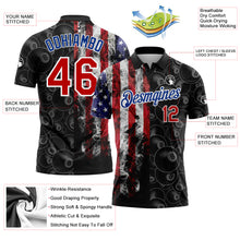 Charger l'image dans la galerie, Custom Black Red-Royal 3D Pattern Design Billiards Snooker 8 Ball American Flag Performance Polo Shirt