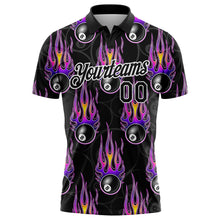 Charger l'image dans la galerie, Custom Black White-Purple 3D Pattern Design Flame Billiards 8 Ball Performance Polo Shirt