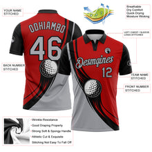 Load image into Gallery viewer, Custom Red Gray-Black 3D Pattern Design Golf Ball Performance Golf Polo Shirt