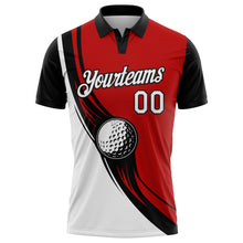 Load image into Gallery viewer, Custom Red White-Black 3D Pattern Design Golf Ball Performance Golf Polo Shirt
