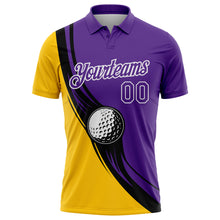 Laden Sie das Bild in den Galerie-Viewer, Custom Purple Yellow-Black 3D Pattern Design Golf Ball Performance Golf Polo Shirt