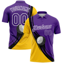 Laden Sie das Bild in den Galerie-Viewer, Custom Purple Yellow-Black 3D Pattern Design Golf Ball Performance Golf Polo Shirt