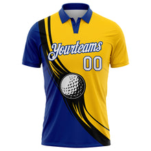 Load image into Gallery viewer, Custom Yellow White Royal-Black 3D Pattern Design Golf Ball Performance Golf Polo Shirt
