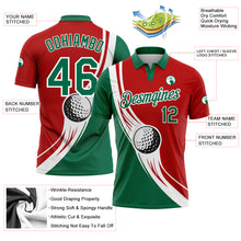 Load image into Gallery viewer, Custom Red Kelly Green-White 3D Pattern Design Golf Ball Performance Golf Polo Shirt