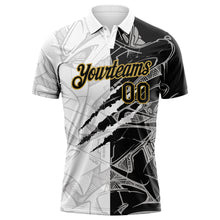 Load image into Gallery viewer, Custom Graffiti Pattern Black-Old Gold 3D Scratch Performance Golf Polo Shirt
