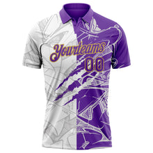 Load image into Gallery viewer, Custom Graffiti Pattern Purple-Old Gold 3D Scratch Performance Golf Polo Shirt
