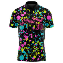 Load image into Gallery viewer, Custom Graffiti Pattern Black-Pink 3D Neon Splatter Performance Golf Polo Shirt
