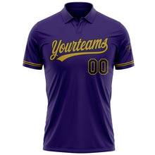 Laden Sie das Bild in den Galerie-Viewer, Custom Purple Black-Old Gold Performance Vapor Golf Polo Shirt