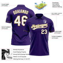 Laden Sie das Bild in den Galerie-Viewer, Custom Purple White-Old Gold Performance Vapor Golf Polo Shirt