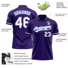 Laden Sie das Bild in den Galerie-Viewer, Custom Purple White-Light Blue Performance Vapor Golf Polo Shirt
