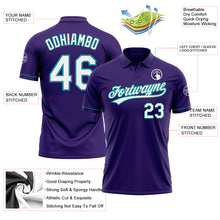 Laden Sie das Bild in den Galerie-Viewer, Custom Purple White-Teal Performance Vapor Golf Polo Shirt