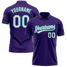 Laden Sie das Bild in den Galerie-Viewer, Custom Purple White-Teal Performance Vapor Golf Polo Shirt