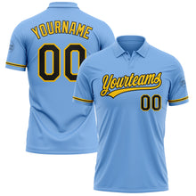 Load image into Gallery viewer, Custom Light Blue Black-Yellow Performance Vapor Golf Polo Shirt