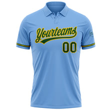 Load image into Gallery viewer, Custom Light Blue Green-Yellow Performance Vapor Golf Polo Shirt