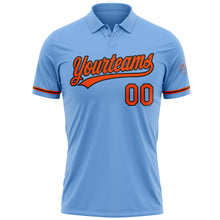 Load image into Gallery viewer, Custom Light Blue Orange-Black Performance Vapor Golf Polo Shirt
