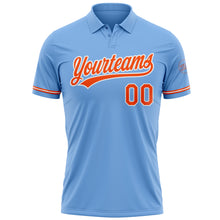 Load image into Gallery viewer, Custom Light Blue Orange-White Performance Vapor Golf Polo Shirt