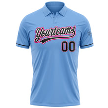 Load image into Gallery viewer, Custom Light Blue Black White-Hot Pink Performance Vapor Golf Polo Shirt