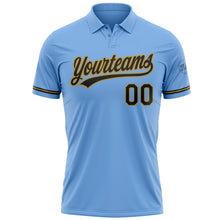 Load image into Gallery viewer, Custom Light Blue Black-Old Gold Performance Vapor Golf Polo Shirt