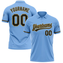 Load image into Gallery viewer, Custom Light Blue Black-Old Gold Performance Vapor Golf Polo Shirt