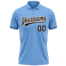 Load image into Gallery viewer, Custom Light Blue Brown-White Performance Vapor Golf Polo Shirt
