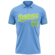 Load image into Gallery viewer, Custom Light Blue Neon Green-White Performance Vapor Golf Polo Shirt
