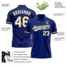 Load image into Gallery viewer, Custom Royal White-Yellow Performance Vapor Golf Polo Shirt