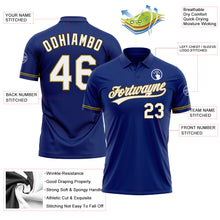 Load image into Gallery viewer, Custom Royal White Old Gold-Black Performance Vapor Golf Polo Shirt