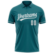 Загрузить изображение в средство просмотра галереи, Custom Teal White Performance Vapor Golf Polo Shirt