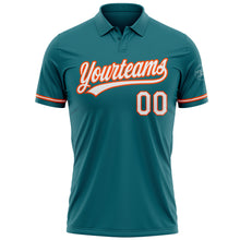 Загрузить изображение в средство просмотра галереи, Custom Teal White-Orange Performance Vapor Golf Polo Shirt