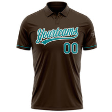 Load image into Gallery viewer, Custom Brown Teal-White Performance Vapor Golf Polo Shirt
