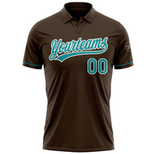 Load image into Gallery viewer, Custom Brown Teal-White Performance Vapor Golf Polo Shirt