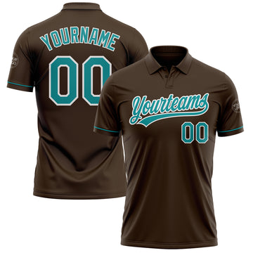 Custom Brown Teal-White Performance Vapor Golf Polo Shirt