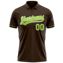 Load image into Gallery viewer, Custom Brown Neon Green-White Performance Vapor Golf Polo Shirt