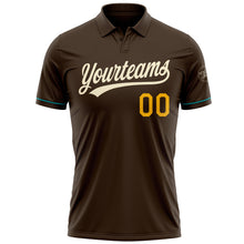 Load image into Gallery viewer, Custom Brown Cream Gold-Teal Performance Vapor Golf Polo Shirt