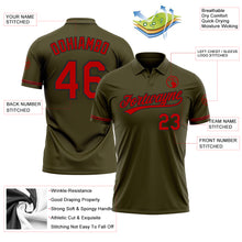 Загрузить изображение в средство просмотра галереи, Custom Olive Red-Black Performance Vapor Salute To Service Golf Polo Shirt