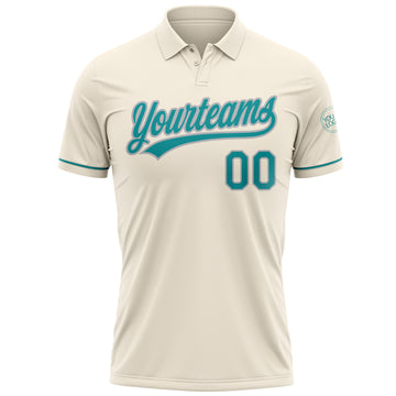 Custom Cream Teal-Gray Performance Vapor Golf Polo Shirt