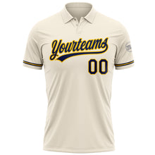 Laden Sie das Bild in den Galerie-Viewer, Custom Cream Navy-Yellow Performance Vapor Golf Polo Shirt