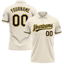 Laden Sie das Bild in den Galerie-Viewer, Custom Cream Navy-Yellow Performance Vapor Golf Polo Shirt