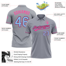 Загрузить изображение в средство просмотра галереи, Custom Gray Light Blue Black-Pink Performance Vapor Golf Polo Shirt
